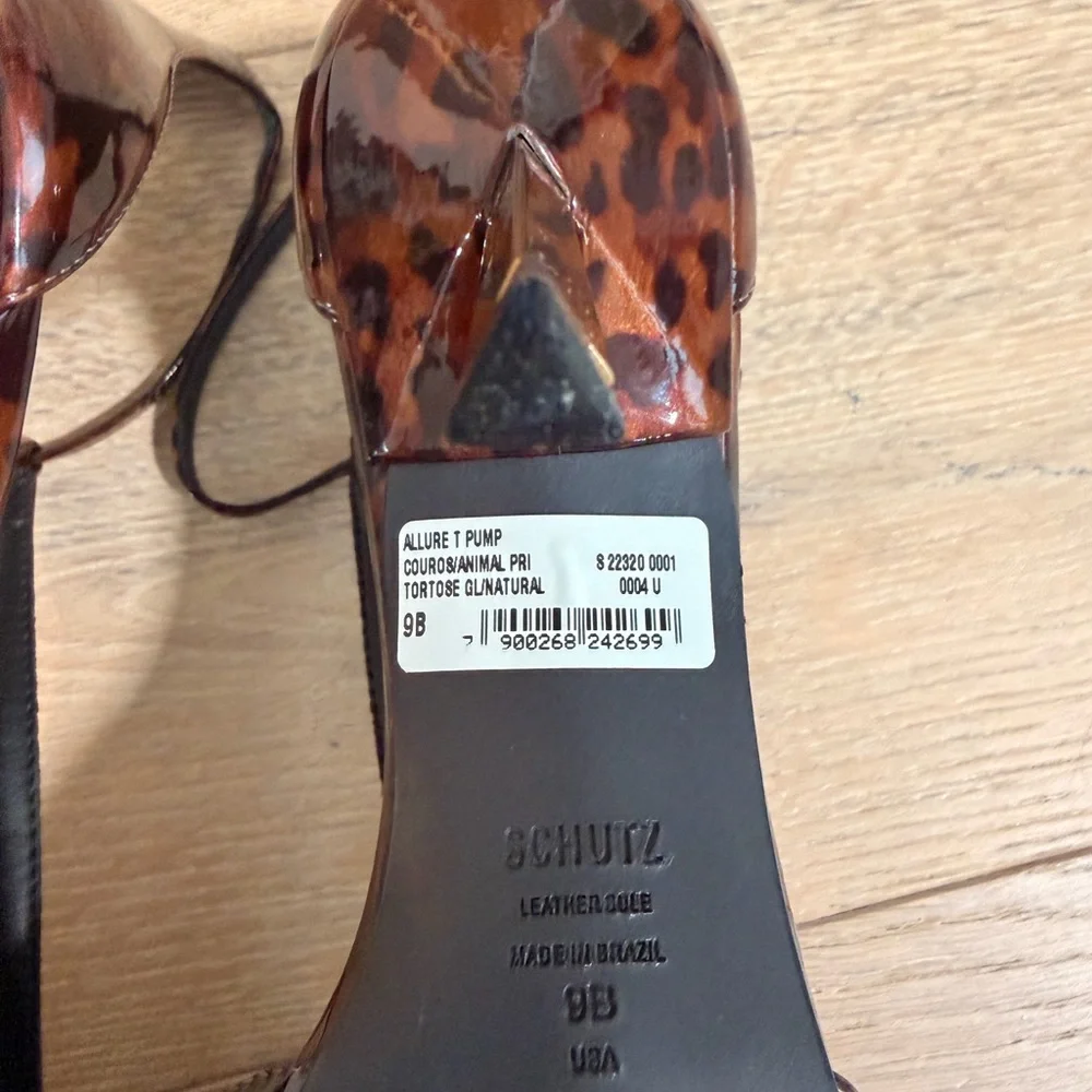SCHUTZ T-Strap Pointed Toe Heels in Tortoiseshell Brown - Picture 6 of 10
